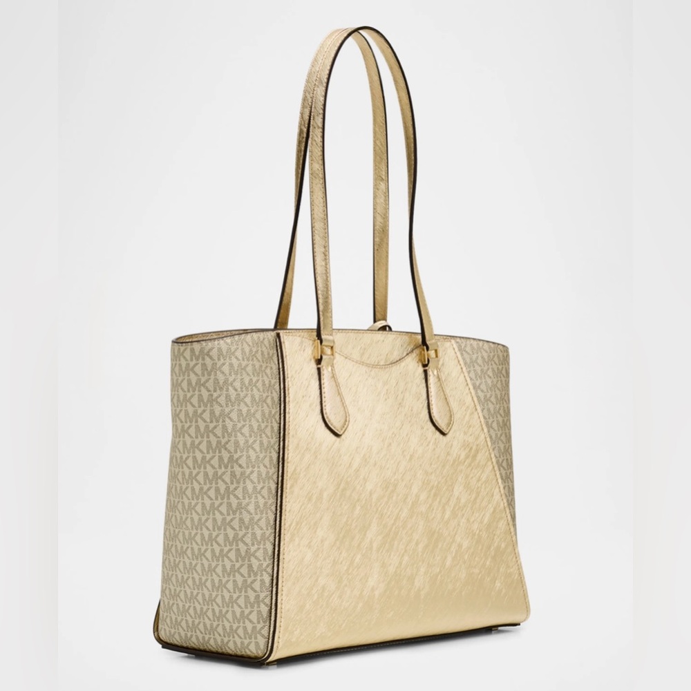 Michael Kors Taryn Large Leather Tote Bag in Gold - Picture 5 of 10
